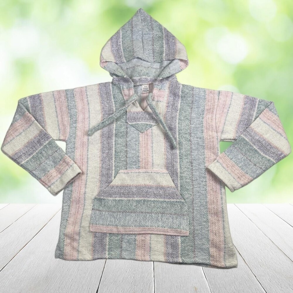 Vintage Y2K MOLINA Baja Hoodie Drug Rug Pastel Stripe Kangaroo Pocket Mens S